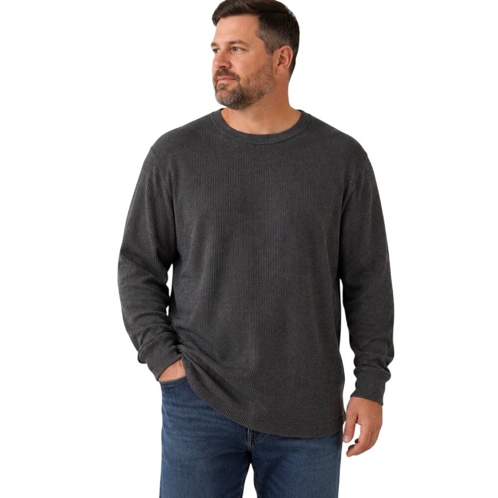 Melrose Place Charcoal Gray Waffle Knit Thermal Long Sleeve Shirt, Men's 2XL